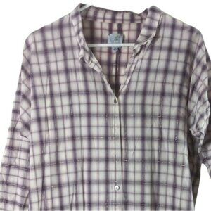 Plaid Tunic Womens XS Purple Gold Fleck Button Up Shirt Preppy Lagenlook